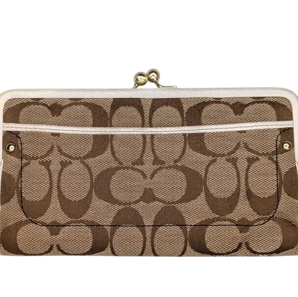 Coach Legacy Kisslock Wallet Khaki Signature Canvas Leather Turnlock Vintage Y2K - Picture 5 of 12